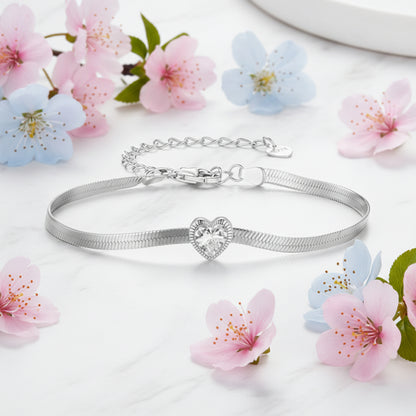 European Vintage Love Heart Natural Zircon Bracelet set in Platinum Plated 925 Sterling Silver Capella Jewellery