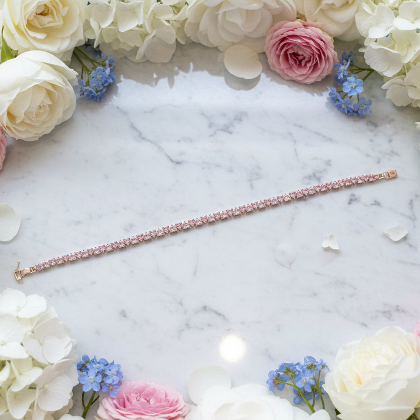 American Design Pink or White Hearts Natural Zircon Gemstone Bracelet set in 925 Silver