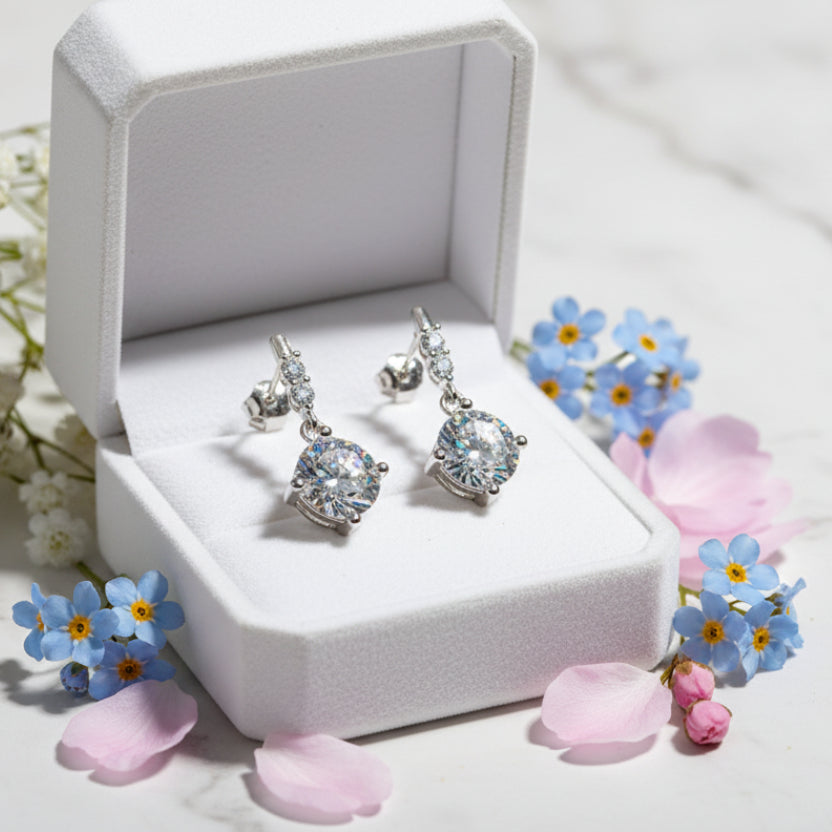 Korean Snowdrop 2 Carat Moissanite Diamond Earrings set in 18K White Gold 925 Silver (GRA)