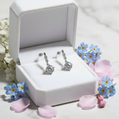 European Snowdrop Inspired 2 Carat Moissanite Earrings set in 18K White Gold 925 Silver (GRA) Capella Jewellery front 