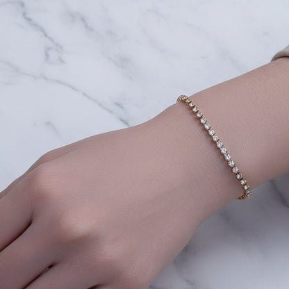Classic French Tennis Bracelet Pave Full (3mm) Natural Zircon Gemstone in 18K Gold Plating Capella Jewellery