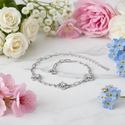Three Clover 0.6 Carat Moissanite Bracelet set in 18K White Gold Plated 925 Silver Capella Jewellery