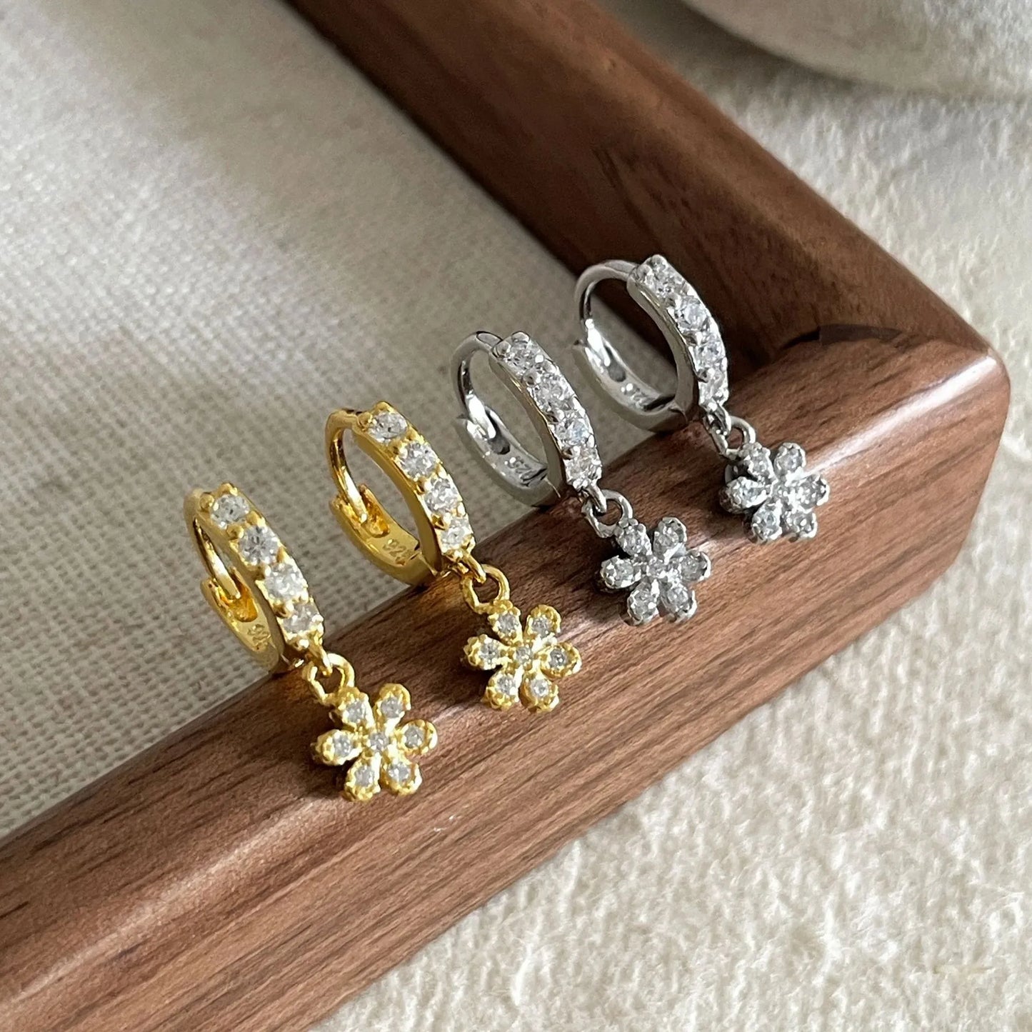 Italian Diamond Flowers Design Micro Natural Zircon Gemstone Earrings set in Platinum Plated 925 Silver Capella Jewellery