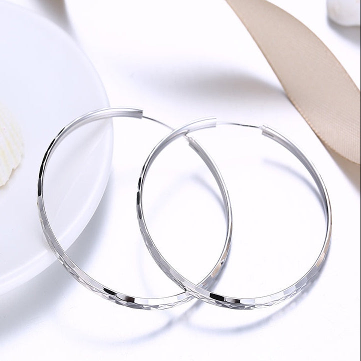 Classic Large Hoop Earrings set in Platinum Plated Fine 925 Sterling Silver