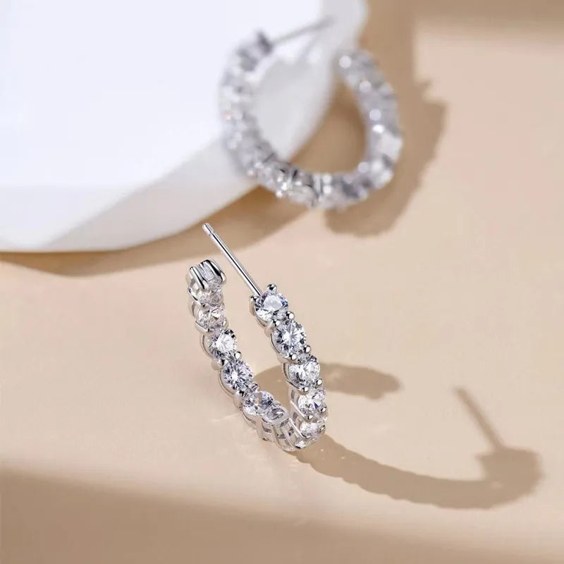 Pavé-Set Hoop 3 Carat High Carbon Diamond Earrings set in 18K White Gold Plated 925 Silver