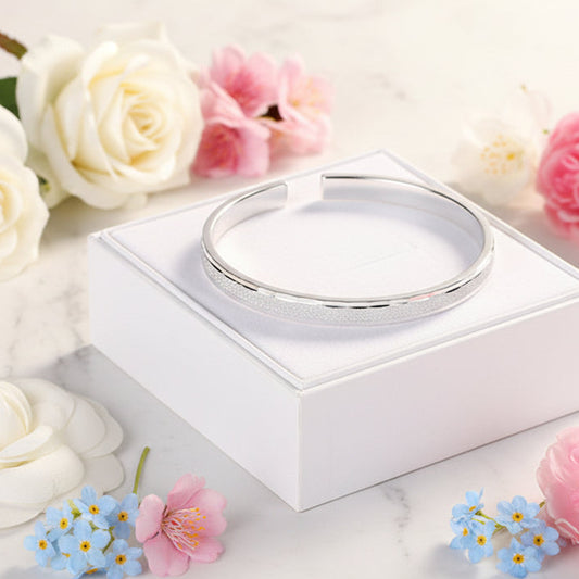 Italian Modern Minimalist Quadrilateral Bangle Bracelet set in 18K White Gold Plated 999 Pure Silver