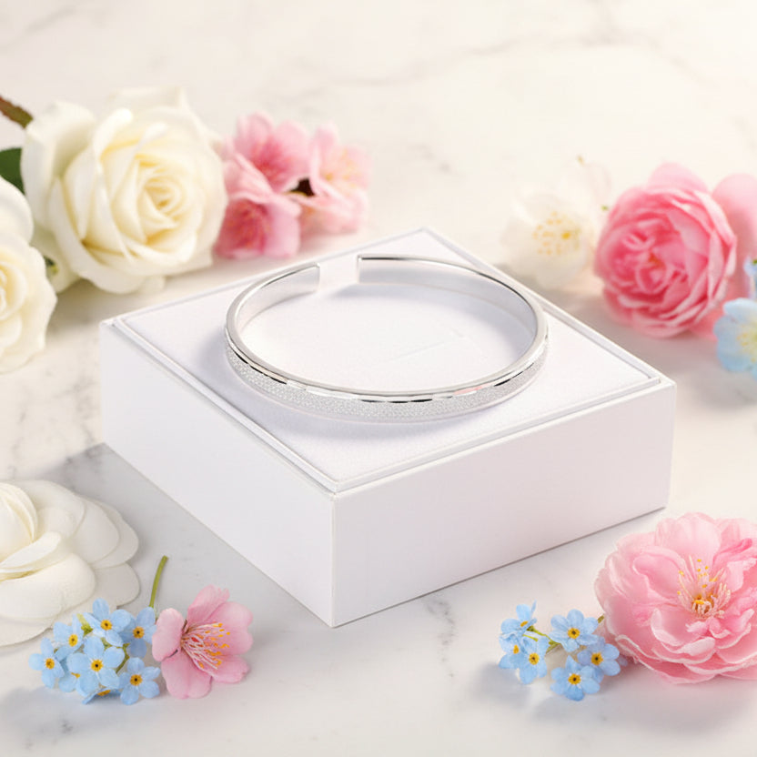 Modern Minimalist Quadrilateral Bangle Bracelet set in 925 Sterling Silver