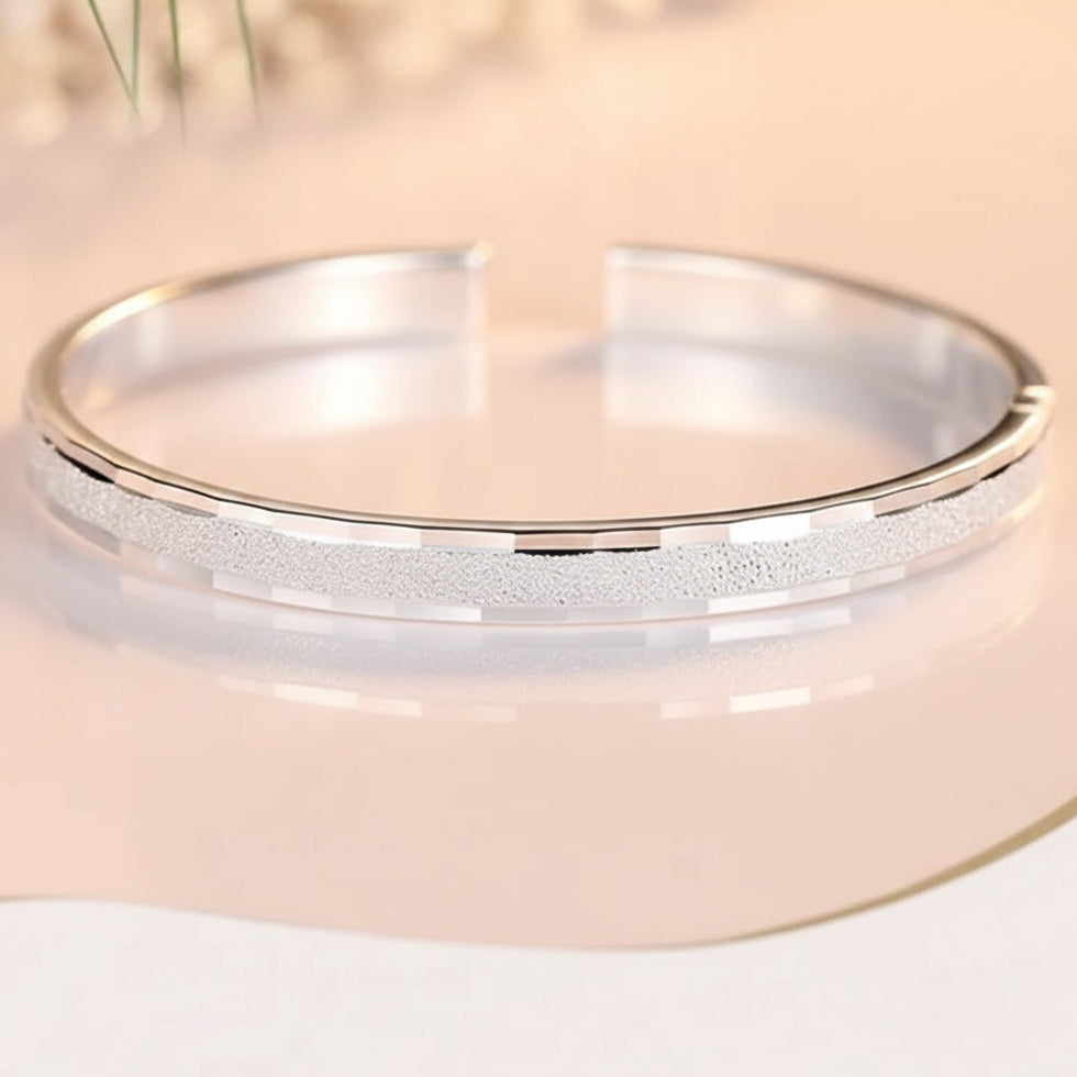 Italian Modern Minimalist Quadrilateral Bangle Bracelet set in 18K White Gold Plated 999 Pure Silver Capella Jewellery