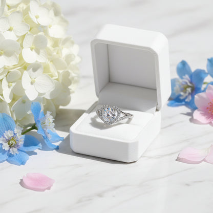 Italian Diamond Heart Design 1 Carat Moissanite Ring set in Platinum Plated 925 Silver (GRA) Capella Jewellery