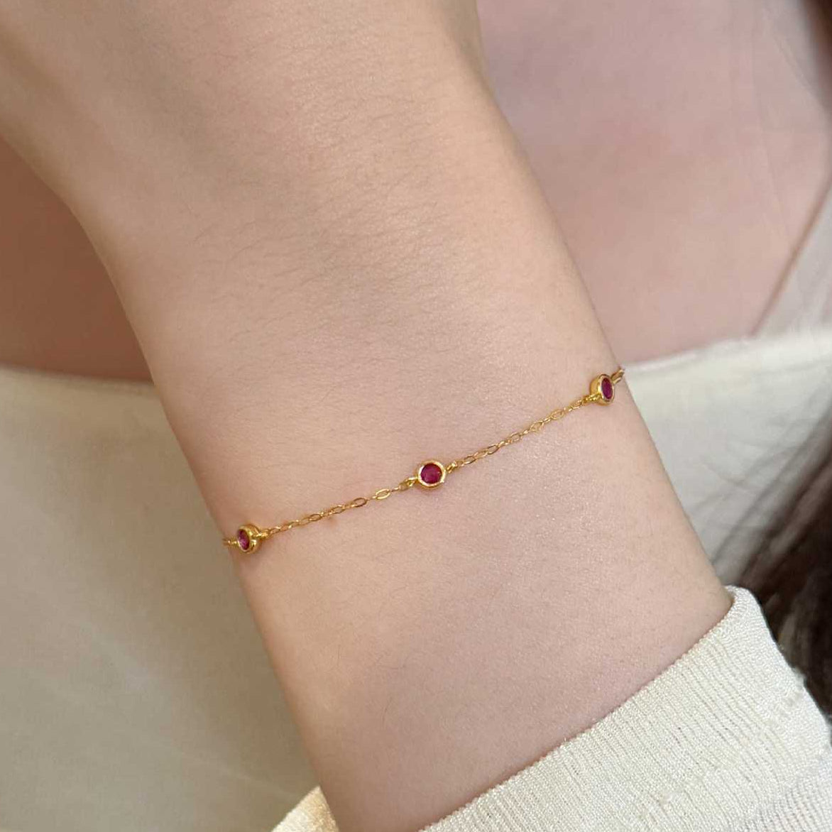 Delicate Five Ruby Bracelet set in 18K Gold Plated Premium 925 Sterling Silver