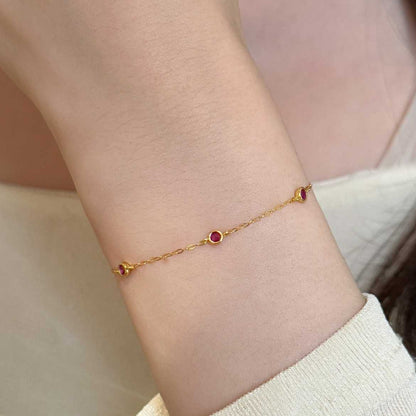 Vintage Italian Delicate Five Ruby Bracelet set in 18K Gold Plated Premium 925 Sterling Silver Capella Jewellery