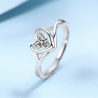 European Romantic Heart 0.3 Carat Moissanite Ring set in 18K White Gold Plated 925 Silver (GRA) Capella Jewellery