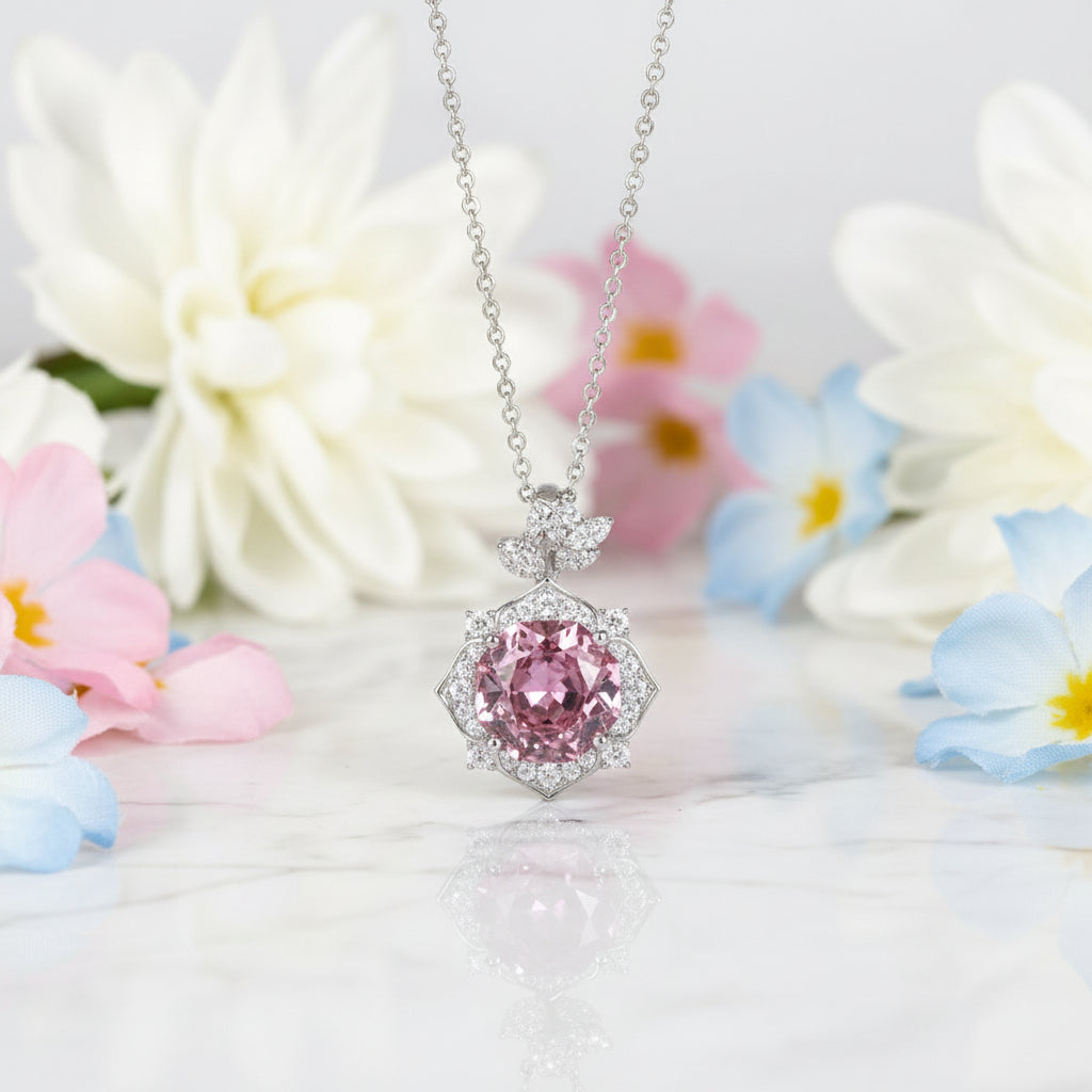 Violet Rose Pendant 5 Carat High Carbon Diamond Pendent Zircon Inlay set in 925 Sterling Silver