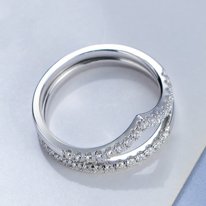 French V-Shape/Round Pavé Micro Inlay Moissanite Ring set in 18K White Gold Plated 925 Silver Capella Jewellery