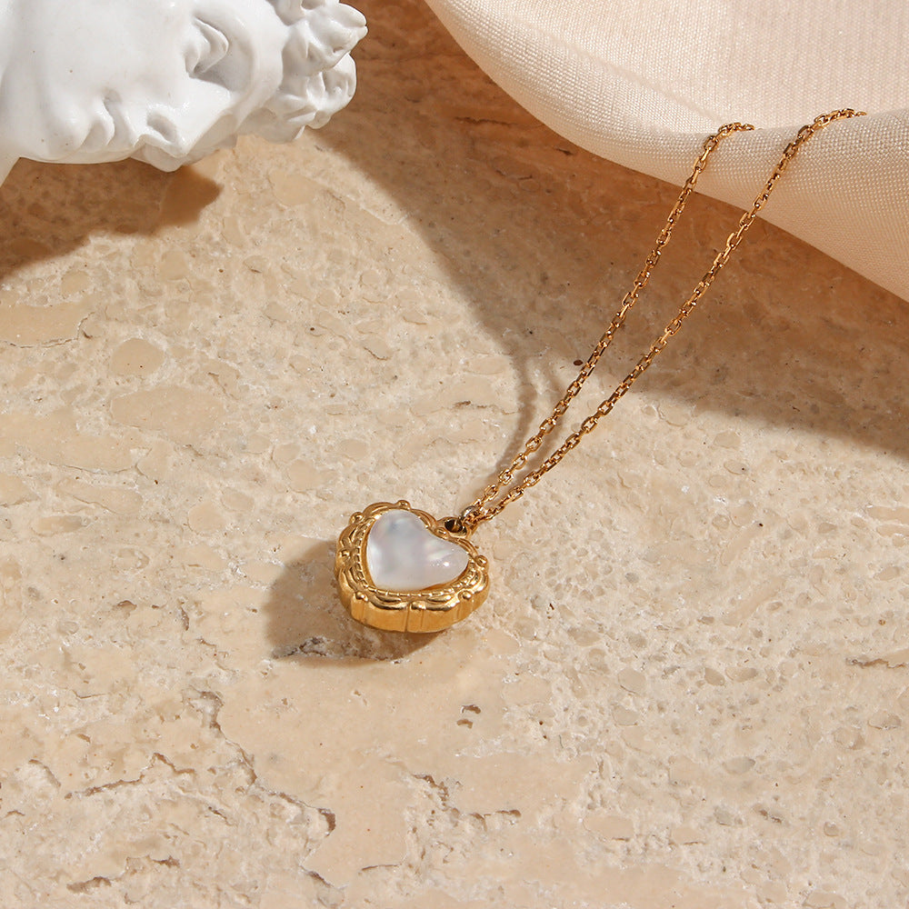 Elegant European Vintage Love Heart Shell Pendant set in 18K Gold Plating Necklace Capella Jewellery