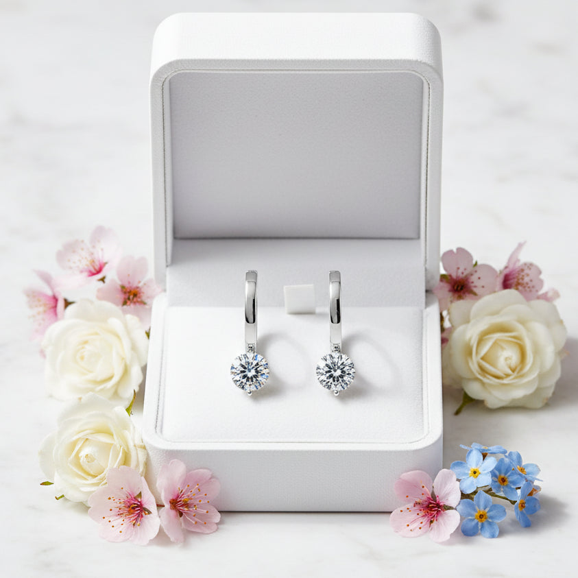 Luxury Italian 2 Carat Moissanite Diamond Earrings set in 18K Gold Plated 925 Silver (GRA)