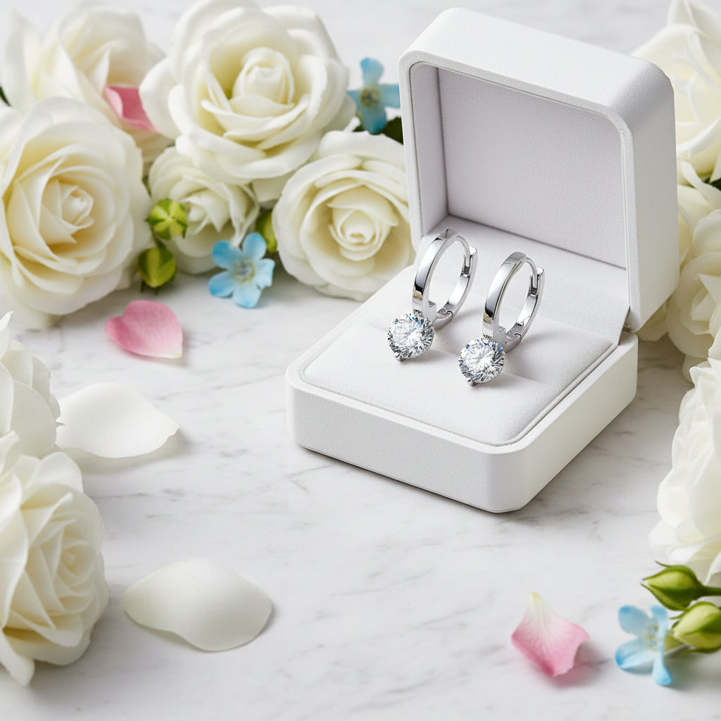 Luxury Italian 2 Carat Moissanite Diamond Earrings set in 18K Gold Plated 925 Silver (GRA)