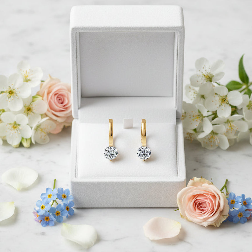 Luxury Italian 2 Carat Moissanite Diamond Earrings set in 18K Gold Plated 925 Silver (GRA)