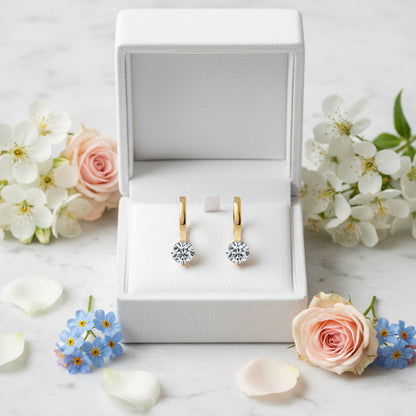 Luxury Italian Diamond Drop 2 Carat Moissanite Earrings set in 18K Gold Plated 925 Silver (GRA) Capella Reya Gold in a box