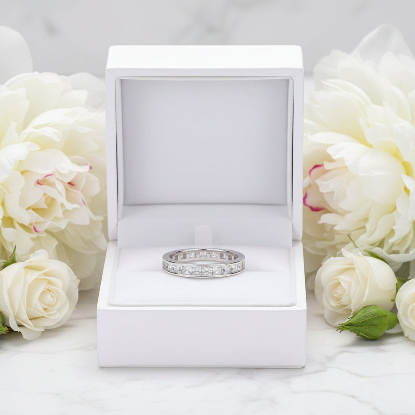 Modern Italian Pave 0.5 Carat Moissanite Diamond Ring set in 18K White Gold Plated 925 Silver (GRA)