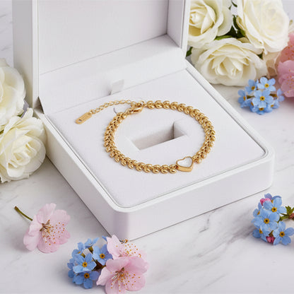 European Design Fashionable Heart-Shaped Shell & Flowers Bracelet set in 18K Gold Plating Capella Jewellery
