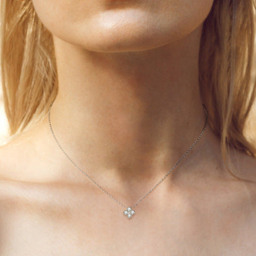 Four Leaf Clover Design 0.5 Carat Moissanite Necklace set in 18K White Gold 925 Silver (GRA)