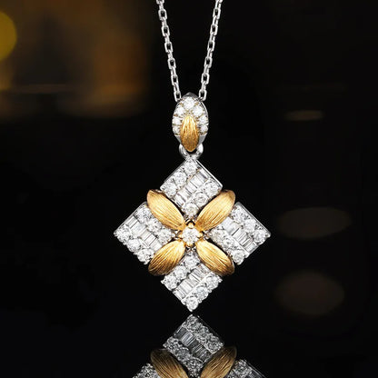 Japanese 32 Micro Inlaid Moissanite Pendant set in 18K White Gold Plated 925 Silver (GRA) Capella Jewellery