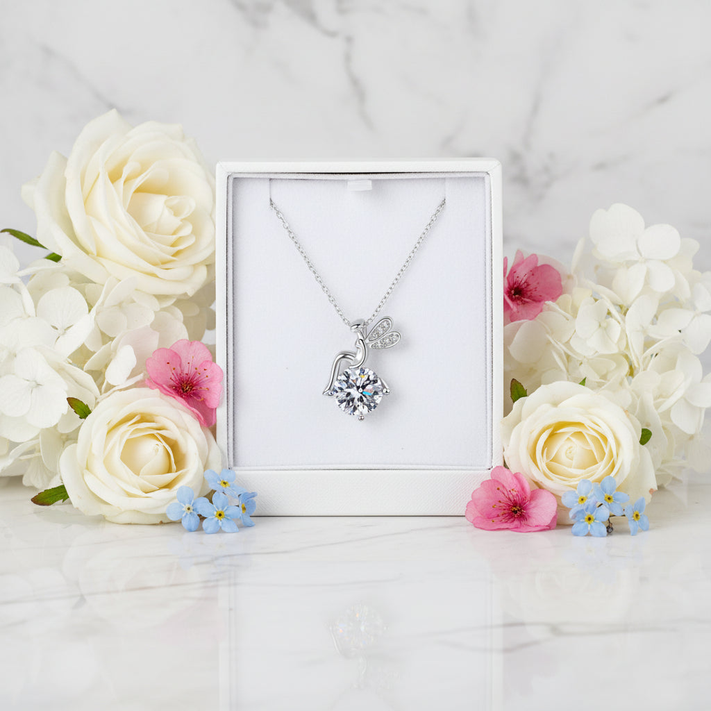 Flower Fairy 1 Carat Moissanite Diamond Pendant set in 18K White Gold Plated 925 Silver (GRA)