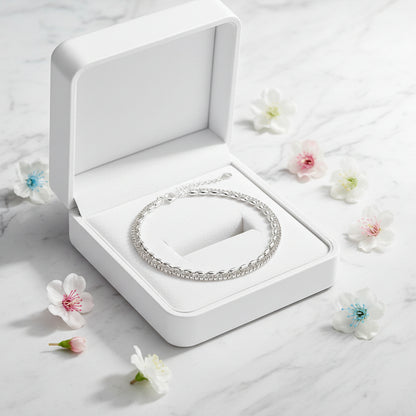 Italian Modern Rice Bead Double Layer Bracelet set in White Gold Plated 925 Sterling Silver Capella Jewellery