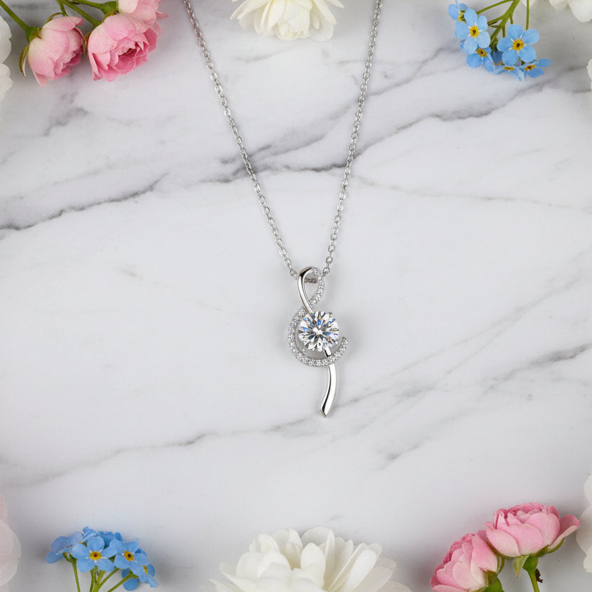 Musical Note 2 Carat Moissanite Diamond Pendent set in Platinum Plated 925 Silver (GRA)