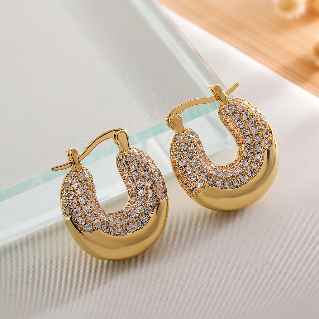18K Gold Plated Light Luxury Zircon Geometric Earrings