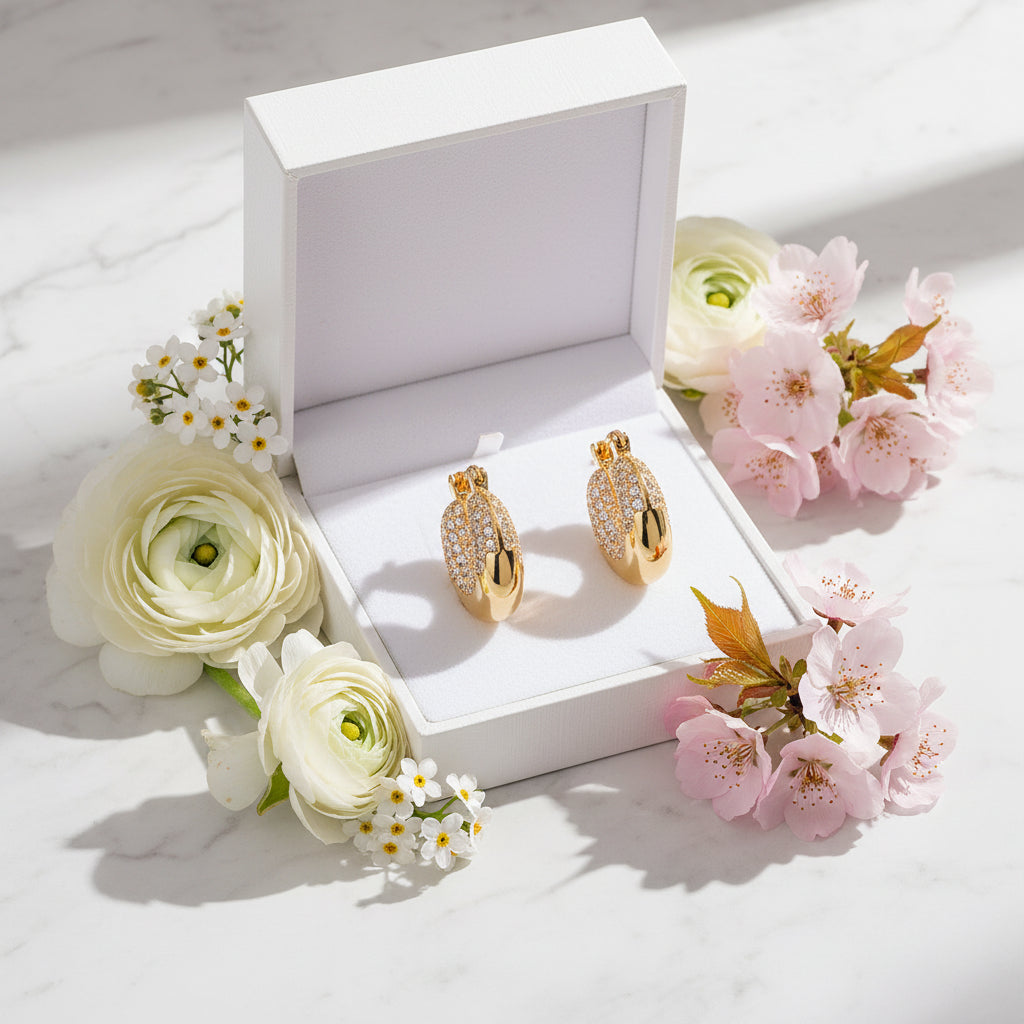 Classic European Light Micro Inlay Luxury Natural Zircon Geometric Earrings set in 18K Gold Plating Capella Jewellery