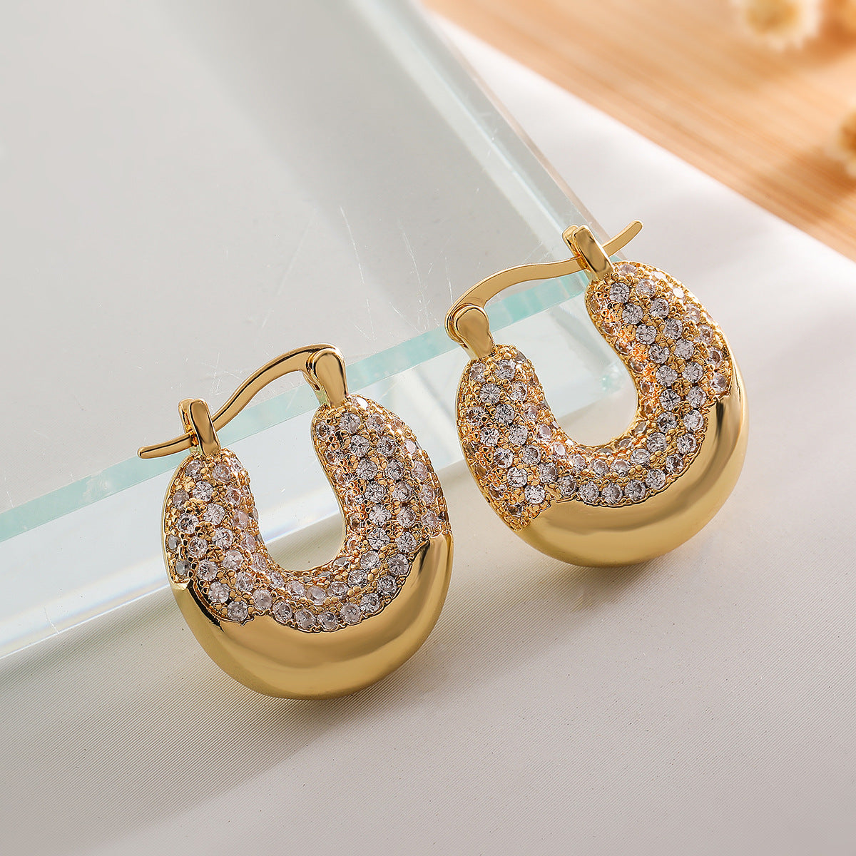 18K Gold Plated Light Luxury Zircon Geometric Earrings