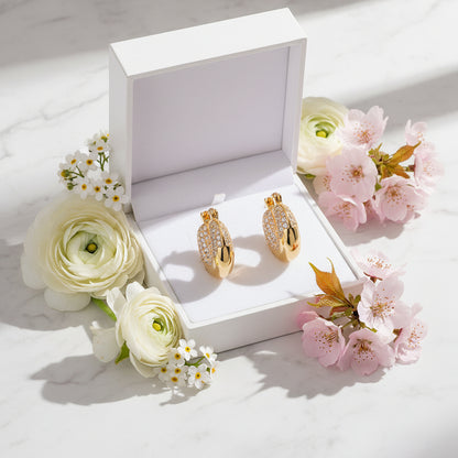 Classic European Light Micro Inlay Luxury Natural Zircon Geometric Earrings set in 18K Gold Plating Capella Jewellery