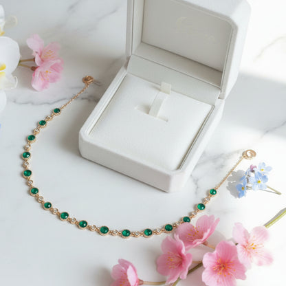 Delicate Japanese Jade and Natural Zircon Gemstone Inlaid Bracelet set in 18K Gold Plating Capella Jewellery