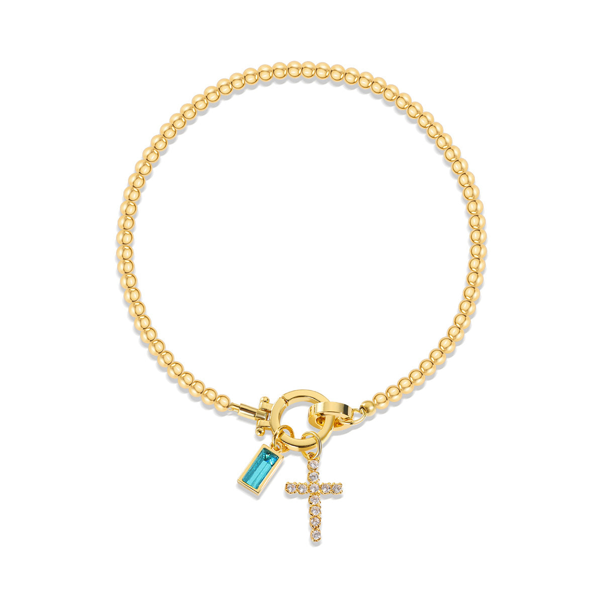Holy Christian Cross Birth Stone Natural Zircon Gemstone Charm Bracelet set in 18K Gold Plating Capella Jewellery