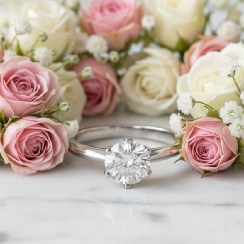 Six-Claw Engagement Ring 2 Carat Moissanite Diamond set in 18K White Gold Plated 925 Silver (GRA)