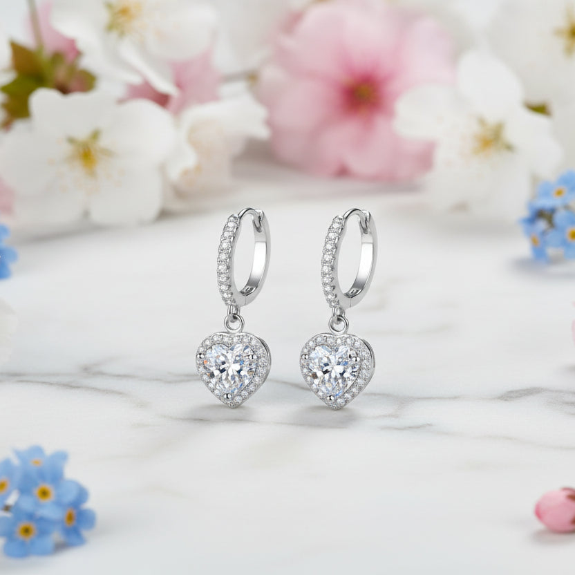 Hearts of Diamonds Pavé 2 Carat Moissanite Diamond Drop Earrings set in 925 Silver (GRA)