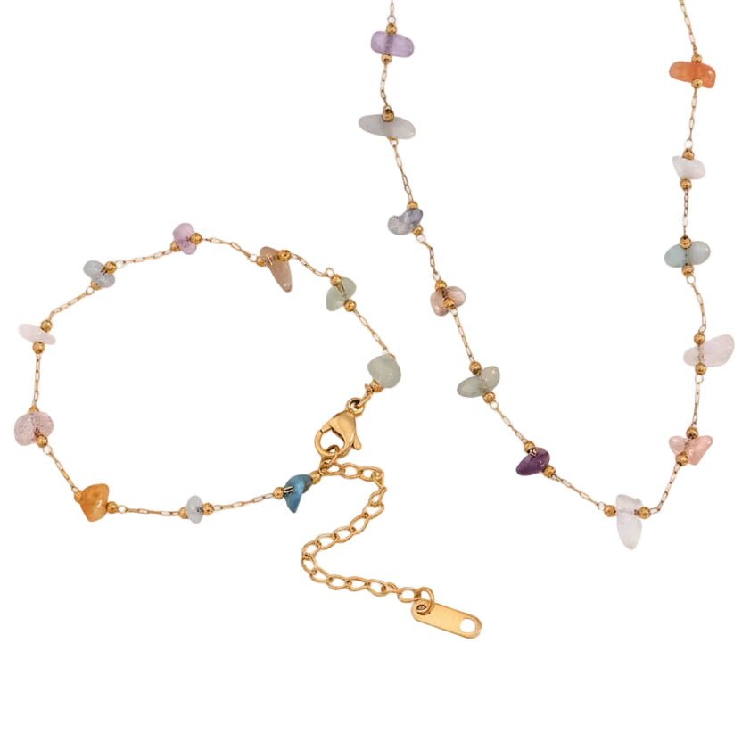 Natural Gravel Bracelet and Necklace set in 18K Gold Plating