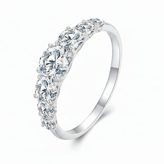 European Inspired Seven Stones 0.5 Carat Moissanite Diamond Ring set in Platinum Plated 925 Silver (GRA)