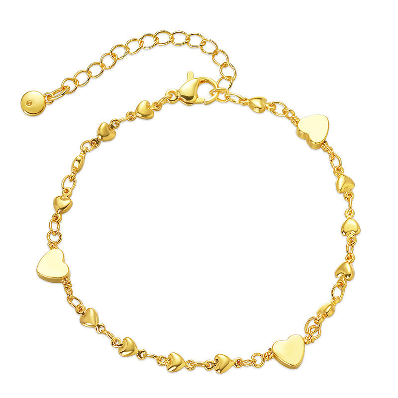 Romantic Designed Love Heart Chain Bracelet set in 18K Gold Plating