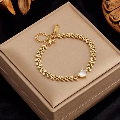 European Design Fashionable Heart-Shaped Shell & Flowers Bracelet set in 18K Gold Plating Capella Jewellery