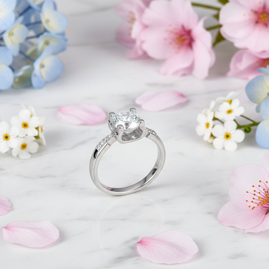 Modern Italian Engagement Ring 1 Carat Moissanite Diamond set in Platinum Pleated 925 Silver (GRA)