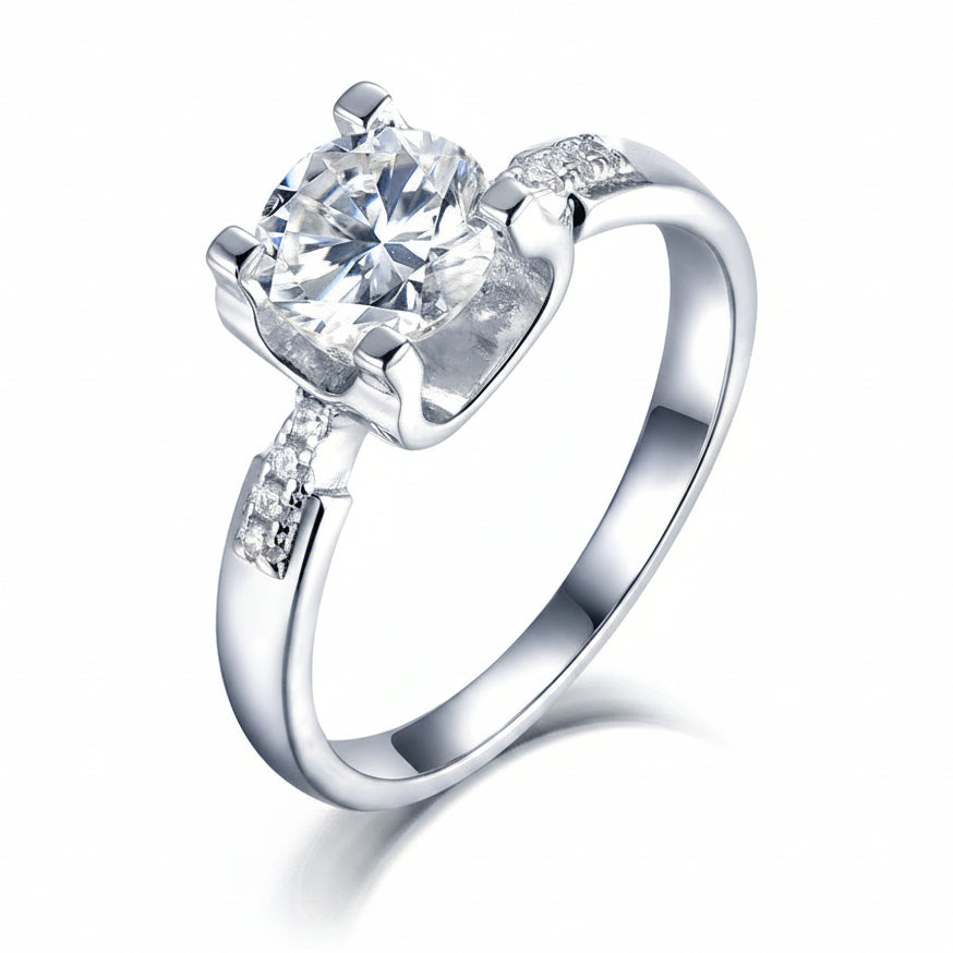 Modern Italian Engagement Ring 1 Carat Moissanite Diamond set in Platinum Pleated 925 Silver (GRA)