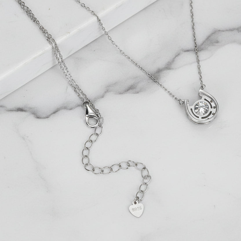 Lucky Horseshoe 1 Carat Moissanite Diamond Pendant set in 925 Sterling Silver Necklace (GRA)