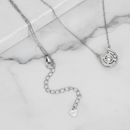 Italian Lucky Horseshoe 1 Carat Moissanite Pendant set in Platinum Plated 925 Silver (GRA) Capella Jewellery