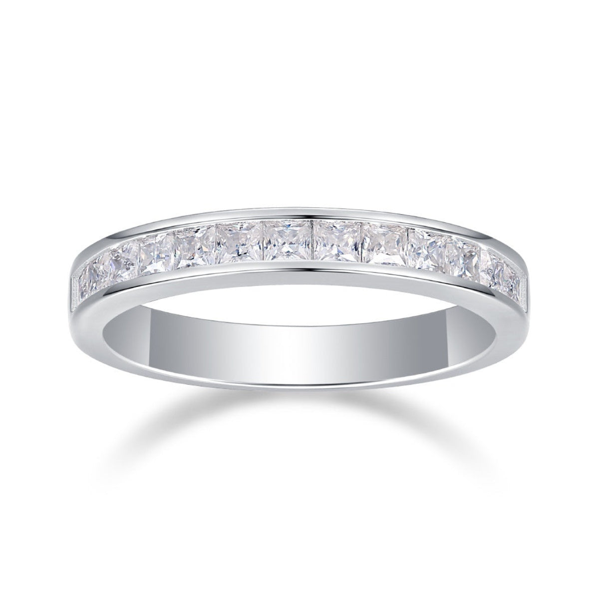 Modern Italian Pave 0.5 Carat Moissanite Diamond Ring set in 18K White Gold Plated 925 Silver (GRA)