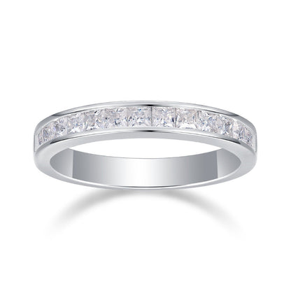 Modern Italian Pave 0.5 Carat Moissanite Eternity Ring set in 18K White Gold Plated 925 Silver (GRA) Capella Jewellery