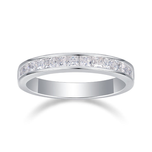 Modern Italian Pave 0.5 Carat Moissanite Diamond Eternity Ring set in 18K White Gold Plated 925 Silver (GRA)
