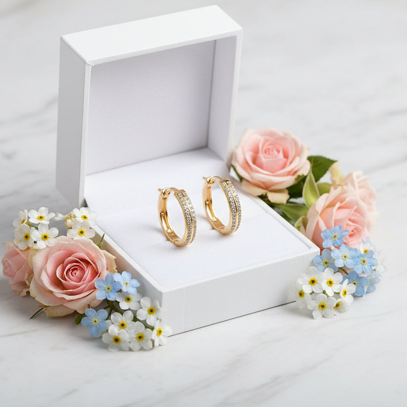 Modern Twin Row Hoop Moissanite Diamond Earrings set in Gold Plated 925 Sterling Silver (GRA)